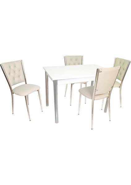 Akasya Kapitoneli Mutfak Masa Takımı (Deri) - Krem