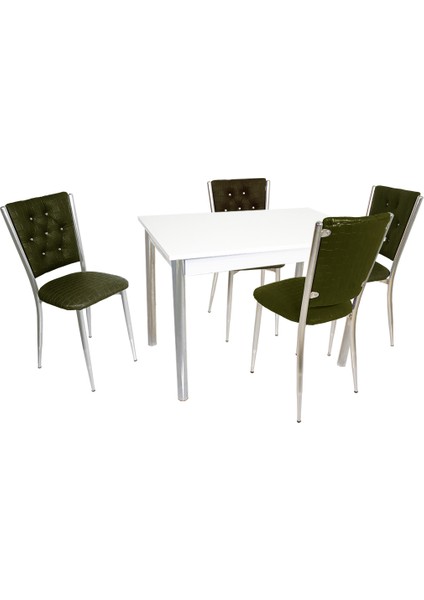 Akasya Kapitoneli Mutfak Masa Takımı (Deri) - Kahve