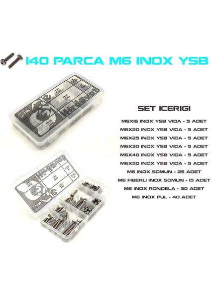 140 Parça M6 Inox Ysb Vida Somun ve Pul Seti