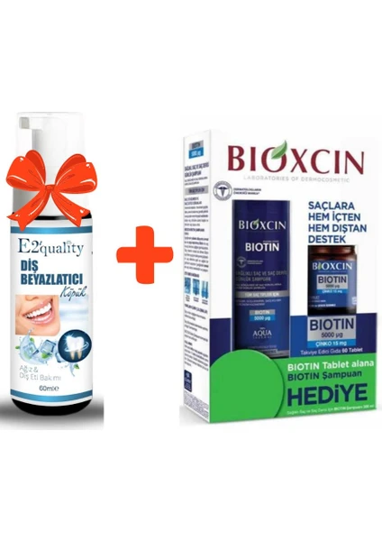 E2'Quality Diş Beyazlatıcı Köpük + Bioxcin Biotin 5000 Mcg 60 Tablet Ve Biotin Şampuan Seti