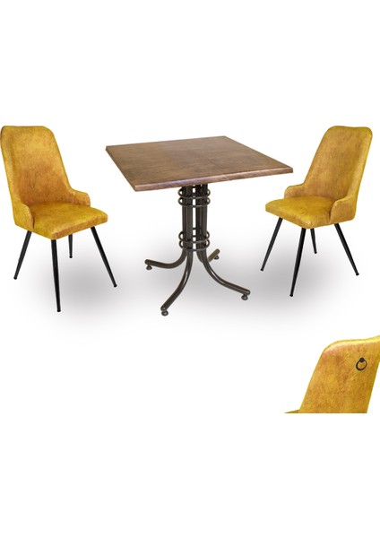 Buket Werzalit Kare Esb-Çırağan 2li Mutfak Masa Takımı - Antik Dark Sarı
