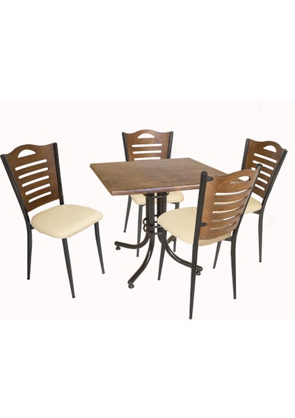 Buket Werzalit Kare Esb-Merdiven Mutfak Masa Takımı - Antik Dark Krem