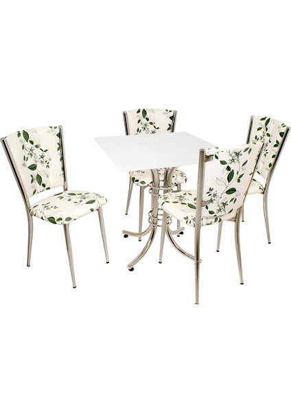 Buket Suntalam - Kapitoneli Mutfak Masa Takımı (Deri) - Beyaz Yeşil
