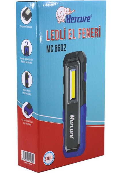 MC6602 Ledli El Feneri Lambası 3 Modlu Şarjlı Mıknatıslı Fener