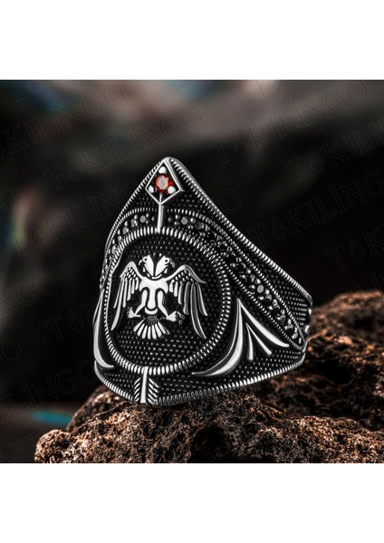 925 Ayar Gümüş Mikro Taşlı Selçuklu Kartalı Erkek Yüzük