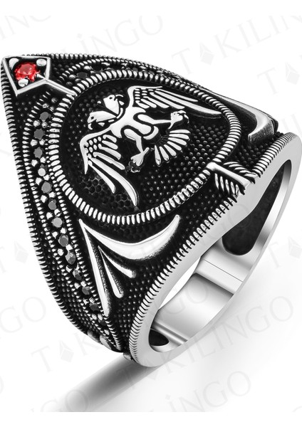 925 Ayar Gümüş Mikro Taşlı Selçuklu Kartalı Erkek Yüzük fiyatları