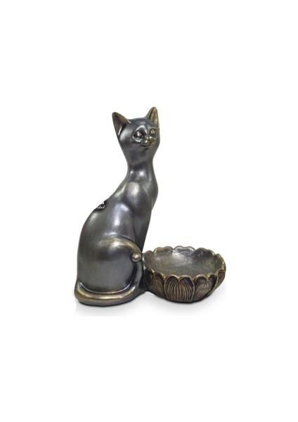 Dekoratif Tabaklı Kedi Çerezlik Biblo (20X16CM)