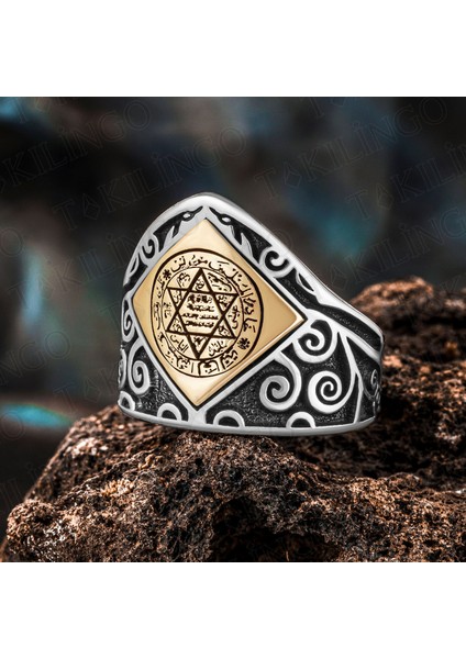 925 Ayar Gümüş Ayarlanabilir Süleyman Mührü Erkek Yüzük