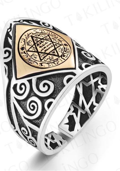 925 Ayar Gümüş Ayarlanabilir Süleyman Mührü Erkek Yüzük fiyatları