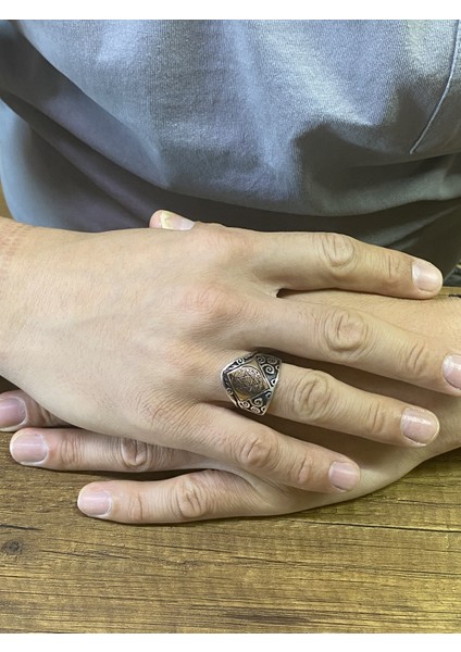 925 Ayar Gümüş Ayarlanabilir Süleyman Mührü Erkek Yüzük modelleri