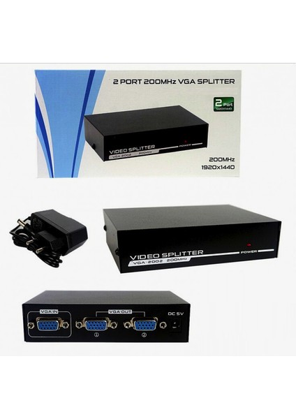 2 Port VGA Splitter Adaptör Destekli VGA Görüntü Çoklayıcı 15 Pin 2li VGA Çoğaltıcı 1 In 2 Out