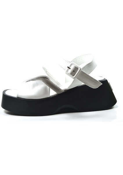 Özgençshoes 311 Hakiki Deri Siyah & Beyaz & Yeşil Kalın Taban Kadın Sandalet fiyatları