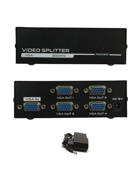 4 Port VGA Splitter Adaptör Destekli VGA Görüntü Çoklayıcı 15 Pin 4lü VGA Çoğaltıcı 1 In 4 Out