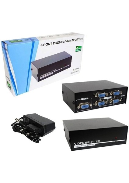 4 Port VGA Splitter Adaptör Destekli VGA Görüntü Çoklayıcı 15 Pin 4lü VGA Çoğaltıcı 1 In 4 Out