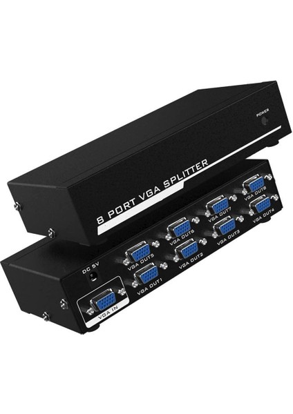 8 Port VGA Splitter Adaptör Destekli VGA Görüntü Çoklayıcı 15 Pin 8li VGA Çoğaltıcı 1 In 8 Out