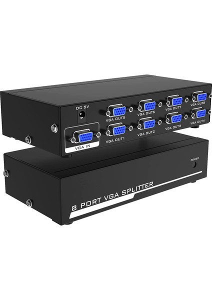 8 Port VGA Splitter Adaptör Destekli VGA Görüntü Çoklayıcı 15 Pin 8li VGA Çoğaltıcı 1 In 8 Out