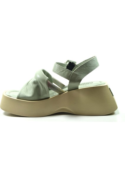 Özgençshoes 311 Hakiki Deri Siyah & Beyaz & Yeşil Kalın Taban Kadın Sandalet modelleri