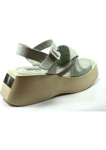 Özgençshoes 311 Hakiki Deri Siyah & Beyaz & Yeşil Kalın Taban Kadın Sandalet fırsatları
