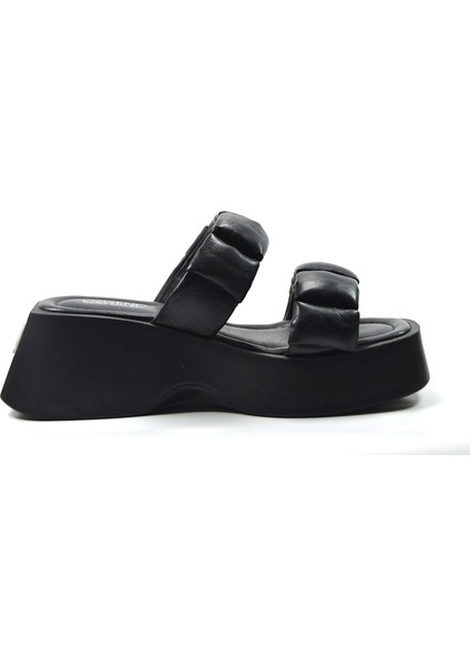 Özgençshoes 310 Hakiki Deri Siyah & Beyaz Kalın Taban Kadın Sandalet modelleri
