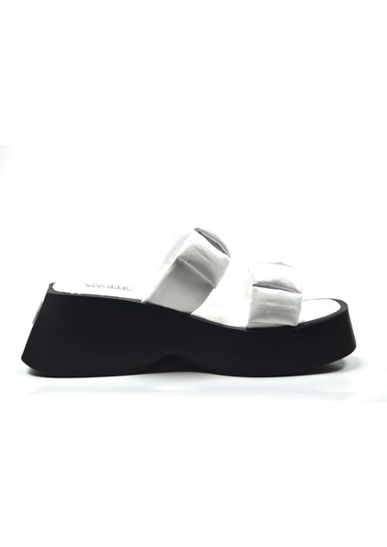 Özgençshoes 310 Hakiki Deri Siyah & Beyaz Kalın Taban Kadın Sandalet modelleri