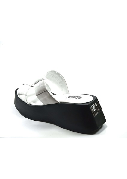 Özgençshoes 310 Hakiki Deri Siyah & Beyaz Kalın Taban Kadın Sandalet fırsatları