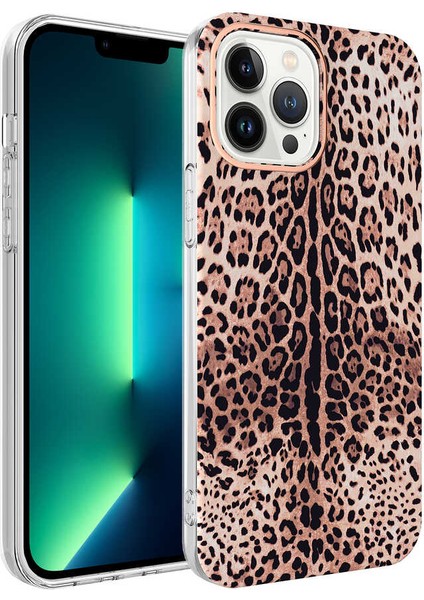 Apple iPhone 13 Pro Max Kapak Leopar Desenli Fosforlu Silikon Kılıf - Leopar