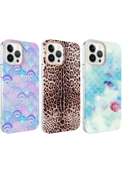 Apple iPhone 13 Pro Max Kapak Leopar Desenli Fosforlu Silikon Kılıf - Leopar