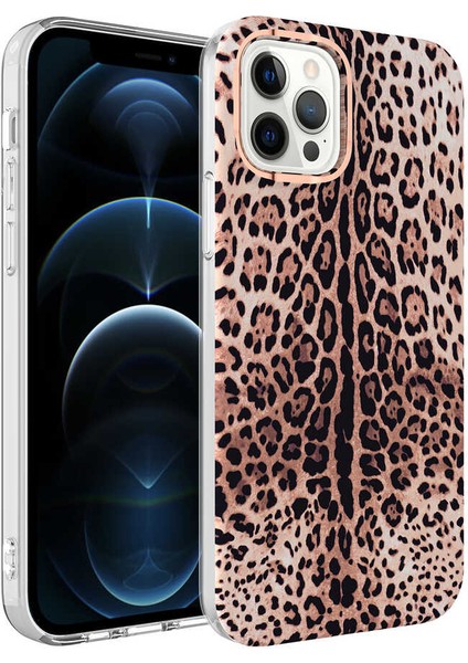 Apple iPhone 12 Pro Kapak Leopar Desenli Fosforlu Silikon Kılıf - Leopar