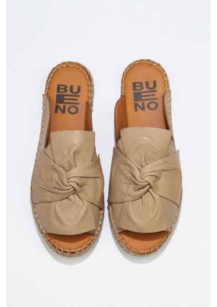 Bueno Shoes Vizon Deri Kadın Espadril Terlik