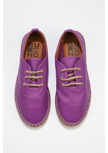 Lila Deri Kadın Düz Ayakkabı