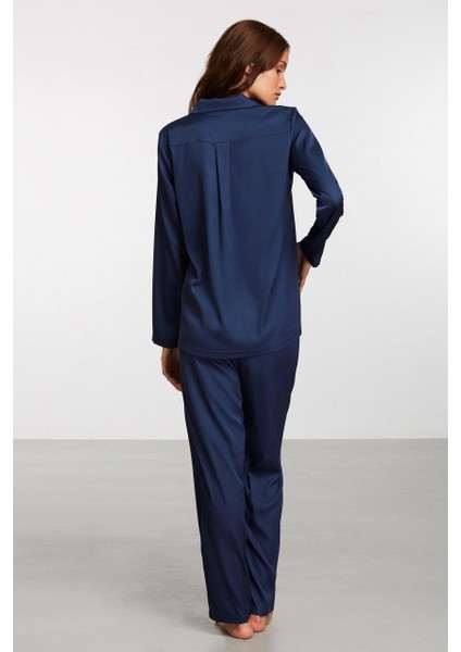 Kadın Saten Gömlek Pijama Takım 2030