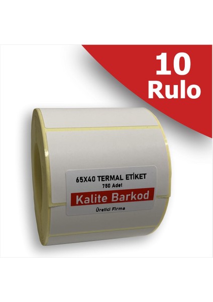 65X40 Termal Etiket | 10 Rulo Barkod Etiketi