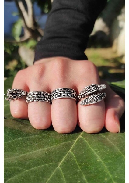 Unisex 4'lü Gümüş Kaplama Ayarlanabilir Yüzük Set
