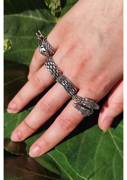Unisex 4'lü Gümüş Kaplama Ayarlanabilir Yüzük Set