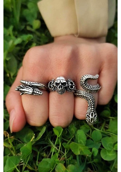 Unisex Gümüş Kaplama Ayarlanabilir Yüzük Set5