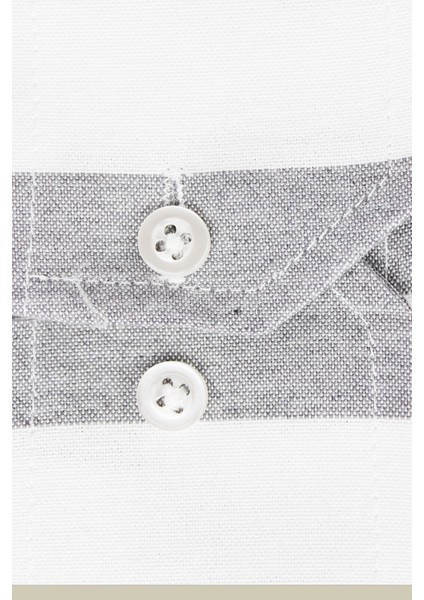 Erkek Gri Çizgili Pano Desen Uzun Kol Düğmeli Yaka Klasik Kesim Gömlek fiyatları