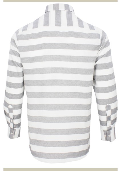 Erkek Gri Çizgili Pano Desen Uzun Kol Düğmeli Yaka Klasik Kesim Gömlek fırsatları