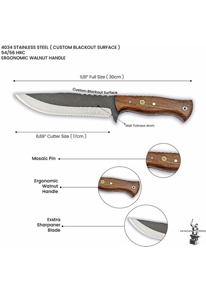 El Yapımı Bushcraft Kamp Bıçağı Kök Ceviz Kabze Paslanmaz Av Bıçağı Deri Kılıflı fiyatları