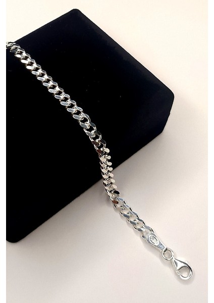 Unisex Gümüş Gurmet Zincir Bileklik 4 mm 21 cm