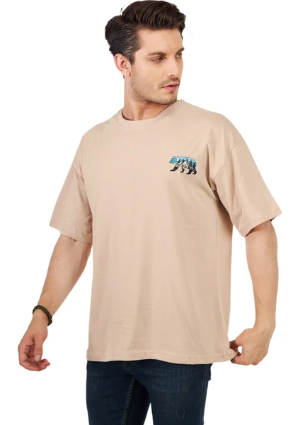 Ghassy Co. Erkek Oversize Sırt ve Göğüs Baskılı Outdoor Tshirt Bear