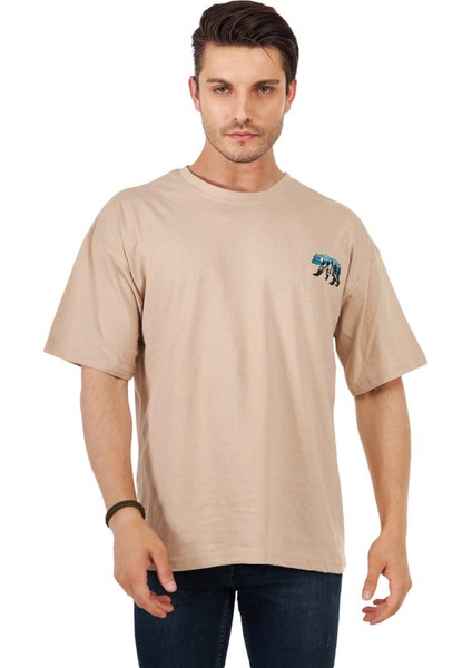 Ghassy Co. Erkek Oversize Sırt ve Göğüs Baskılı Outdoor Tshirt Bear