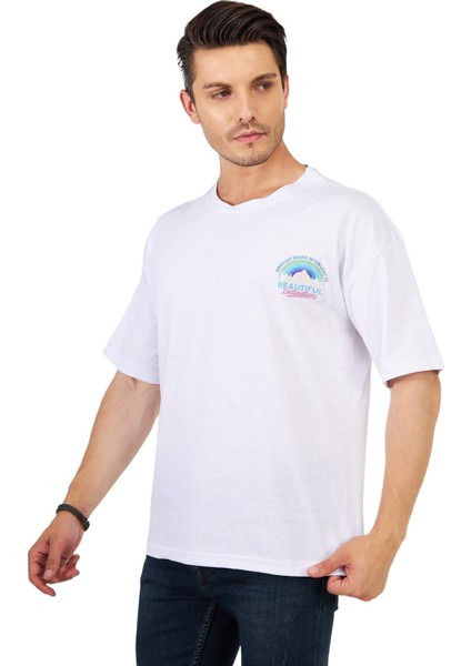 Erkek Oversize Sırt ve Göğüs Baskılı Outdoor Tshirt Beat