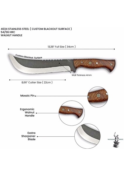 El Yapımı Bushcraft Kamp Bıçağı Kök Ceviz Kabze Paslanmaz Av Bıçağı Deri Kılıflı fiyatları