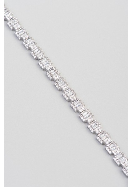 Baget Taşlı 18 Ayar Beyaz Altın Kaplama 17 cm Gümüş Bileklik fiyatları