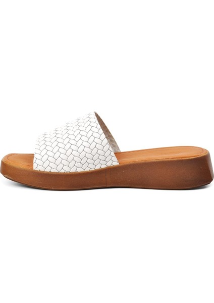 837 Beyaz Hakiki Deri Tek Bantlı Kadın Terlik modelleri