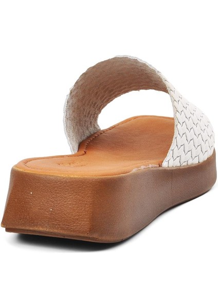 837 Beyaz Hakiki Deri Tek Bantlı Kadın Terlik fırsatları