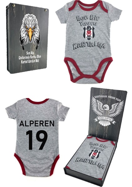 Kişiye Özel Zıbın & Body Kartal Baskılı Hediyelik Ahşap Kutulu