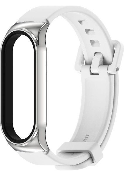 Xiaomi Mi Band 3/4/5/6 Beyaz+Gümüş Için Silikon Saat Bandı (Yurt Dışından)