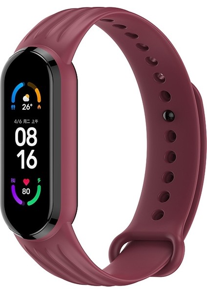 Xiaomi Mi Band 6/5 Şarap Kırmızısı Için Silikon Saat Bandı (Yurt Dışından)