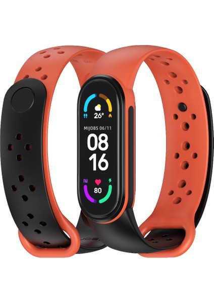 Xiaomi Mi Band 5/6/7 Siyah+Turuncu Için Silikon Saat Bandı (Yurt Dışından)